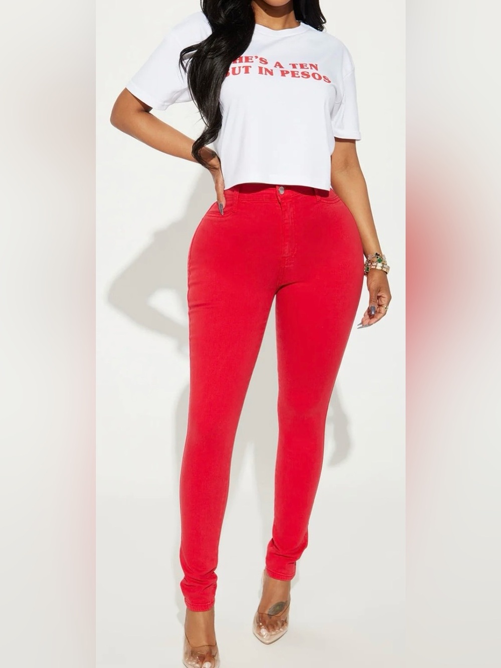 NWT fashion nova Red High-Waist Skinny Jeans size 1